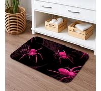Spider Web Quick Dry Bath Mat, Peach Spiders on Black Absorbent Non Slip Shower Mat, Halloween Flannel Washable Bath Rug for Bathroom Toilet Decorative 16x24 Inch