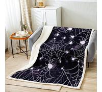 Spider Web Sherpa Blanket Kids Halloween Fleece Throw Blanket Plush Blanket for Bed Sofa Women Men Decor Lightweight Halloween Spider Printed Black White Fuzzy Blanket Queen 90x90 Inch