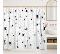 Spider Web Shower Curtain, Black White Halloween Bathroom Decor, Autumn Modern Minimalistic Waterproof Fabric Shower Curtain with Hooks 54x78 Inch