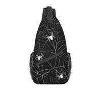 Spider Web Sling Bag Crossbody Shoulder Backpack Seamless Pattern with Spiderwebs Black and White Grunge Background Chest Bag Abstract Rough Urban Style Travel Hiking Daypack for Men Women