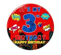 Spider Web Themed 3 Birthday Boy Badge, Black & Red Its My Birthday Badge