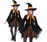 Smiffys Ladies Orange Cosplay Spider Witch Costume with Dress and Hat Women’s Halloween Fancy Dress Outfit Gothic Witch Style, Medium
