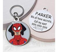 Spiderdog, Pet ID Tag for Dogs - Spider Man Personalized Dog Tag ID, Custom Dog ID Tag, Engraved Pet ID Tag (Over 10kg/20lb (Ø35mm))