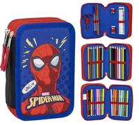 Spiderman 3 Compartment Pencil Case - Blue - 12.5x6.5x19.5cm - Made with 100% Polyester - Zip Closure - Includes Accessories - Original Product Designed in Spain, blue, Pencil Case