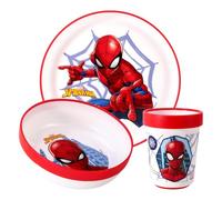 Spiderman 3pcs Reusable Bicolor Kids Dinner Tableware Set - 100% BPA-Free | Premium Plastic Dinnerware Sets Includes Toddler Cups, Plates and Bowls, 100% Safe, BPA Free & Certified Food Safe (US/EU)