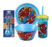 Spiderman 5-Piece Kids Tableware Set - Reusable Tumbler, Plate, Bowl, and 2-Piece Cutlery Set, BPA Free, Fun Mealtime Set for Toddlers, Plastic Tableware for Kids 4+