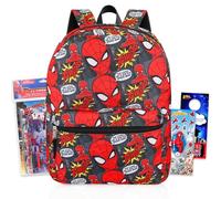 Spiderman Backpack for Boys Bundle w/ 16in Bookbag + More | Large Spider Man School Bag w/ Front Zip Pocket Plus Folder, Notebook, Pencil, Stickers, More - Spiderman School Supplies