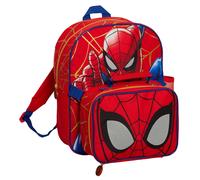 Marvel Spiderman Backpack with Insulated Lunch Bag and Bottle Holder for Boys 2 Pieces Matching Back to School, Red, Taille unique, Daypack