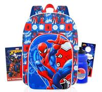Spiderman Backpack with Front Pocket - Bundle with 16" Marvel Backpack, Water Bottle, Tattoos, and More | Spiderman School Bag for Boys, Kids