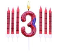 Spiderman Birthday Candles Set,Number 3 Candle with 6Pc Long Candles,for Cake for Girls Boys Women Men’s Birthday Party Decorations