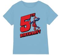 Spiderman Boys Birthday 5 Unisex Kids T-Shirt, Light Blue, 7-8 Years UK