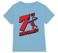 Spiderman Boys Birthday 7 Unisex Kids T-Shirt, Light Blue, 5-6 Years UK