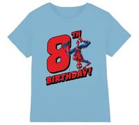 Spiderman Boys Birthday 8 Unisex Kids T-Shirt, Light Blue, 7-8 Years UK