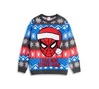 Spiderman Boys Blue Character Face Christmas Jumper - 7-8 Years