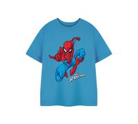 Marvel Boys Spiderman Jump Blue Short-Sleeved T-Shirt | Graphic Tee for Kids | Jump Spiderman Design | Official Comics Apparel | Lightweight Cotton Top for Children & Teens