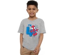 Spiderman Boys Cute Spidey Birthday 4 Unisex Kids T-Shirt, Athletic Heather, 3-4 Years UK
