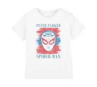 Spiderman Boys Peter Parker Stripes Unisex Kids T-Shirt, White, 9-10 Years UK