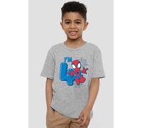 Spiderman Boys Cute Spidey Birthday 4 Unisex Kids T-Shirt, Athletic Heather, 5-6 Years UK