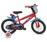 Spiderman Kids Bike, 14", Steel Frame, Inflatable Tyres, Training Wheels, Bottle and Front Plate Included, For Kids Ages 4-6 Years Approx