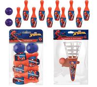 Spiderman Kids Bowling & Throw Game Set - 2-in-1 Marvel Indoor Outdoor Sports Toy with 10 Pins, 2 Balls & Paddle Catch Ball Set - Superhero Activity Game for Boys Girls Ages 3+