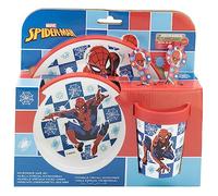 Spiderman Microwave Safe Cartoon Character Non Slip Bicolor Premium Dinner Tableware Set for Children Plate, Bowl, Cup BPA Free re-usable Plastic (Spid)