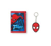 Marvel Spiderman Boys Wallet | Red Trifold Wallet with Spiderman 'THWIP!' Graphic Print for Kids | Childrens Cash & Card Holder with Spiderman Mask Keychain | Superhero Movie Merchandise Gift