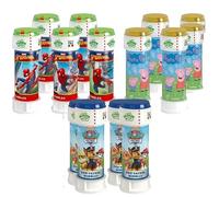 Spiderman, Paw Patrol & Peppa Pig Bubble Tubs 12 Piece Set - 60ml Tubs with Maze Game, Bubble Bottles, Eco-Friendly Kids Party Favors & Outdoor Toy Activities