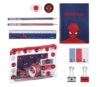 Spiderman School Stationery Set with 1 Transparent Bag, 1 Colour Pencil, 1 HB Pencil, 1 Ruler, 1 A6 Notebook, 1 Eraser, 1 Sharper, 2 Metal Clip Binder and 3 Sticky Notes