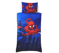 Spiderman Single Duvet Cover Set - Official Marvel Reversible Boys Bedding, Soft 55% Cotton 45% Polyester Quilt Cover with Matching Pillowcase, Blue, UK Single Bed