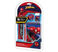 5Pcs Spiderman School Stationery Set for Kids| A5 Notebook, Eraser, Pencil, Ruler, Sharpener| Marvel Gifts for Boys 3+Years