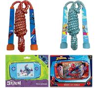Spiderman & Stitch Skipping Rope + Water Ring Game Set - Kids 4-in-1 Disney Marvel Toys with Adjustable 10m Jump Rope & Retro Handheld Travel Game - Outdoor Play, Screen-Free Fun, Gifts Boys Girls 3+