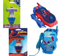 Spiderman & Stitch Toy Set - 4-in-1 Kids LED Light Up Spinning Top 15cm with Launcher & Flip Phone with Sound -l Marvel Disney Pretend Play Toys, Birthday Gifts & Party Bag Fillers Boys Girls Age 3+