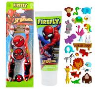Spiderman Toothbrushes with Travel Caps (2 Pack - Duo) Plus Spiderman Toothpaste - Bubble Gum Flavour. Kids Toothbrush and Toothpaste Set. A Hadco 3D Puffy Sticker Sheet is Included (Random Design)