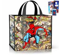 Spiderman Tote Bags, Bundle Extra Large Reusable Grocery Bag for Kids Adult | Spider-man 19" XL Tote Bag for Shopping, Groceries, Beach, Gift Bag , Stickers, More for Boys Girls