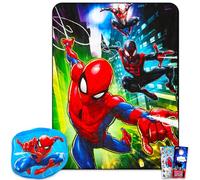 Spiderman Travel Blanket and Pillow Set - Bundle with Spiderman Blanket, Neck Pillow, Stickers, More | Spiderman Travel Accessories for Kids