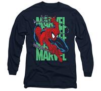 Marvel SpiderMan Wall Crawling Long Sleeve T-Shirt, Navy | Size: Small Marvel Navy S
