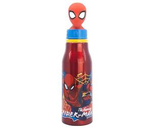 Spiderman Water Bottle for Kids - Red 690ml Aluminium Drink Bottle with 3D Figurine Head Lid - Leakproof, BPA-Free, Lightweight & Reusable - School Bottle for Boys, Travel, Sports, Lunch