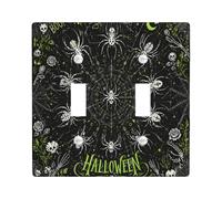 Spiders Double Light Switch Cover Plate, Halloween Gothic Skulls Moon Halloween Black Standard Size Switch Plate Decorative for Bedroom Bathroom Kitchen Entrance Decor