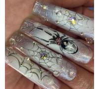 Spiders Web Spirit Silver Glossy ABS Matte Tips for Halloween Cosplay Parties Glossy