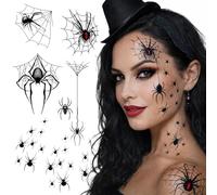 Spiders webs temporary tattoos, realistic cobwebs face stickers decorations halloween makeup witch black widows transfer tats