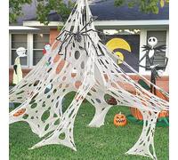 Spiderweb 2PCS 39.37x161.42 inch Elastic Stretchy Spider Web Cuttable Reusable Flexible Spooky Halloween Decorations Outdoor with 20 Floor Nail for Hunted House PartyHalloween Decorations
