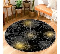 Spiderweb Area Rug, Halloween Gothic Spider Gold Halloween Black Low Pile Doormat Round Throw Rug Stain Resistant Entryway Bathroom Laundry Room Bedside Decor 3' X 3'