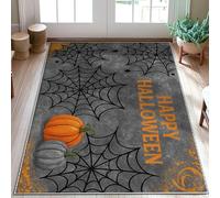 Spiderweb Area Rug, Halloween Seasonal Pumpkin Spider Halloween Orange Non-Slip Backing Doormat Accents Rug Fade Resistant Bathroom Laundry Room Kitchen Entryway Decor 3' X 5'