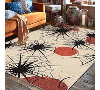 Spiderweb Area Rug, Halloween Spooky Red Circle Black Dot Halloween Black Low Pile Indoor Rectangle Carpet Non Shedding Rugs for Living Room Bedroom Dining Desk Office Decor 5' x 7'