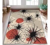 Spiderweb Area Rug, Halloween Spooky Red Circle Black Dot Halloween Black Low Pile Soft Doormat Throw Rug Stain Resistant Entryway Bathroom Kitchen Doorway Decor 3' x 5'