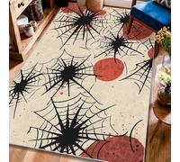 Spiderweb Area Rug, Halloween Spooky Red Circle Black Dot Halloween Black Non-Slip Backing Home Indoor Pattern Carpets Non Shedding Rugs for Living Room Bedroom Hallway Desk Office Decor 4' x 6'