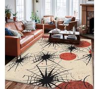 Spiderweb Area Rug, Halloween Spooky Red Circle Black Dot Halloween Black Non-Slip Backing Soft Rectangle Carpet Stain Resistant Rugs for Living Room Bedroom Under Bed Apartment Decor 6' x 9'