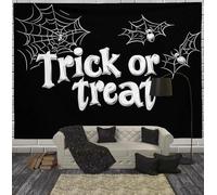 Spiderweb Bat Tapestry Trick Or Treat Wall Hanging Backdrop Wall Art Black Home Decor for Halloween Party Decor Portrait Photo Booth Props