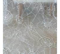 Spiderweb Lace Fabric Soft Black Lace Fabric by The Yard Halloween Cobweb Tulle Fabric for DIY Dress Top Sew Party Decorative Overlays for Table,Halloween Decor (White, 1 Yard (35x51 in))