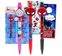 Spidey and Friends Pens for Kids - 3 Pc Spidey Ballpoint Pens Gift Bundle Spidey Writing Set Featuring Miles Morales, Gwen Stacy, and Peter Parker Plus Stickers, Door Hanger | Spidey School Supplies